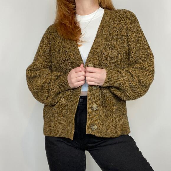 A New Day Large Neutral Brown & Black Semi Cropped Button Front Cardigan Sweater - Picture 6 of 14